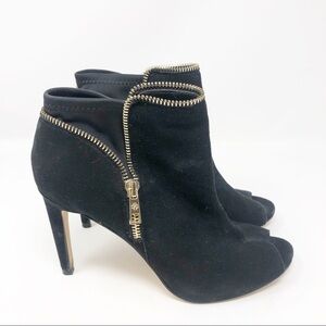 ANN TAYLOR BLACK FAUX SUEDE PEEP TOE SPIKE HEELS WITH ZIPPERS WOMENS SZ 7